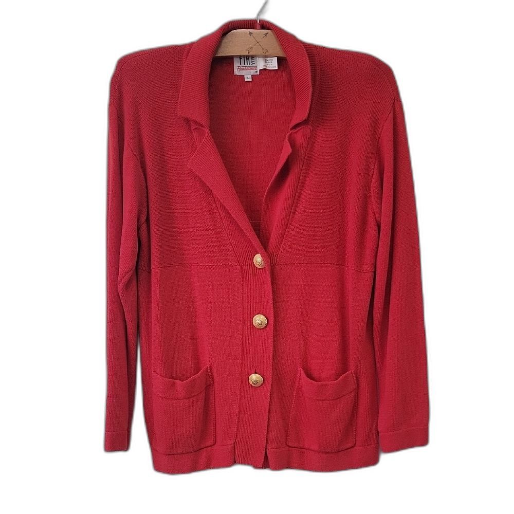 Red Knit Quiet Luxury Italian Handloomed Military Academia Button-Up Cardigan
